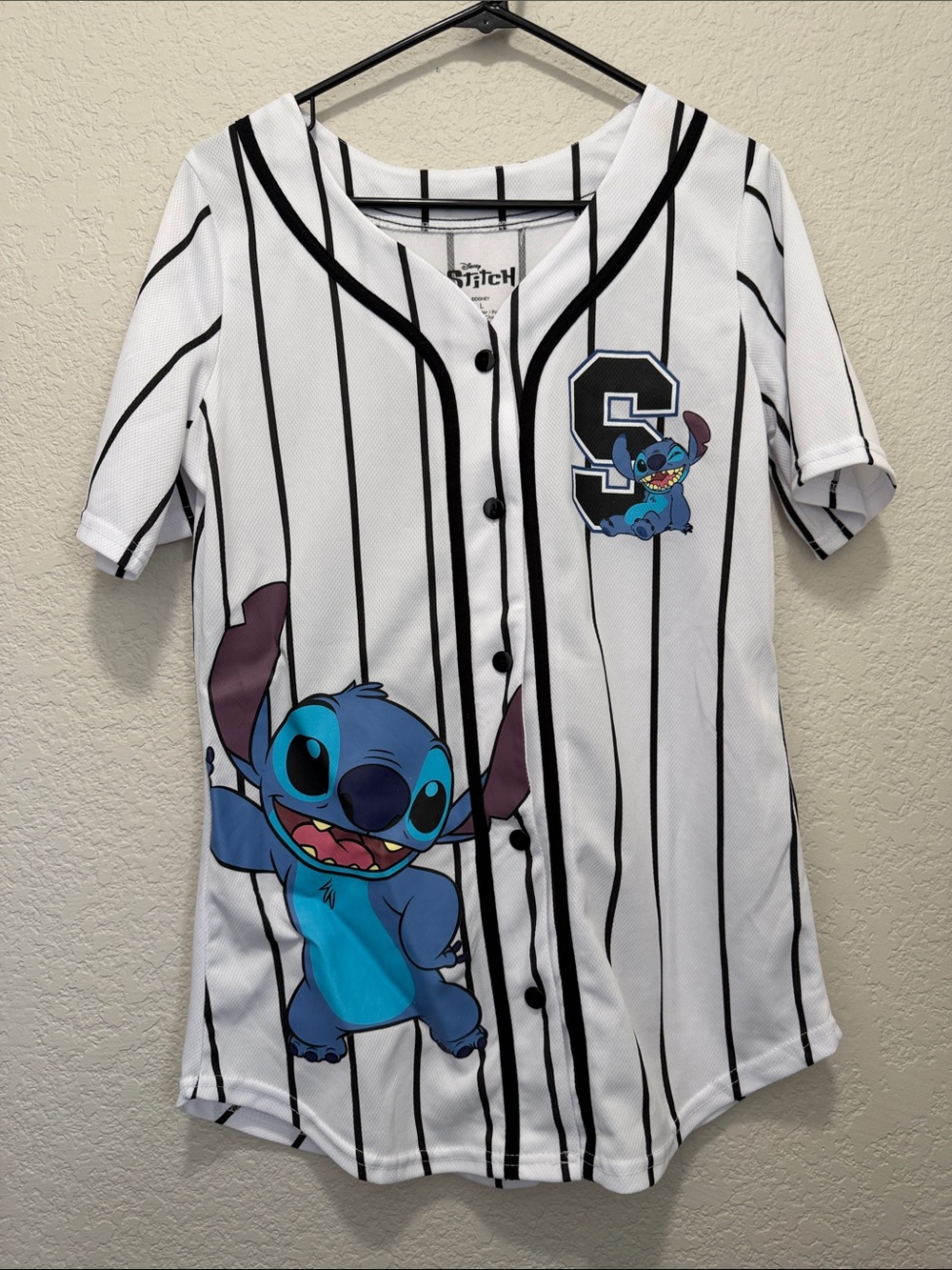 Disney Stitch white and black  Pinstripe Baseball Jersey